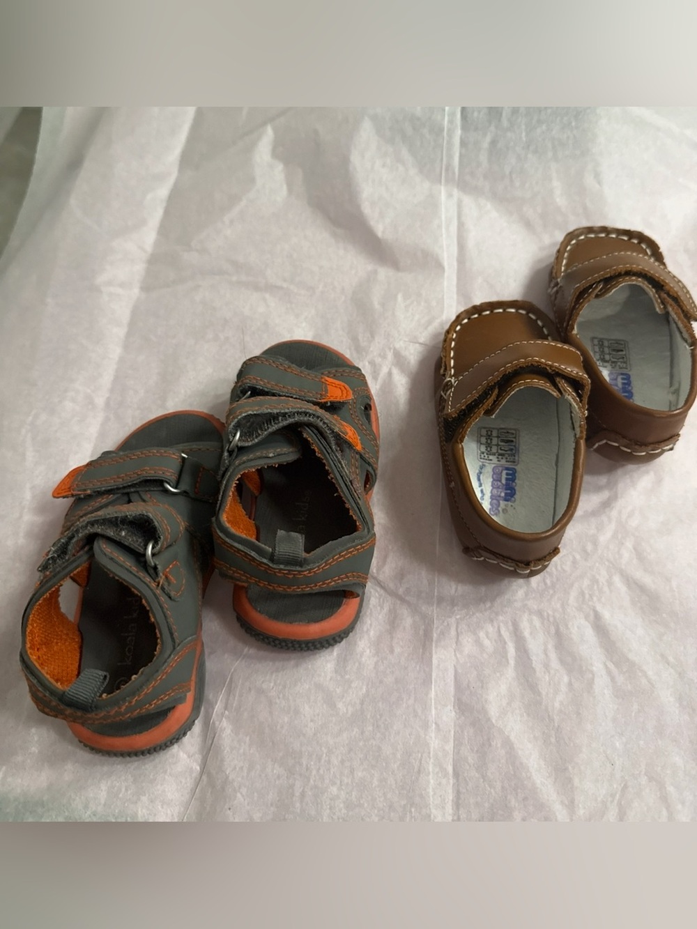 Kids Brown Leather Loafers and Gray-Orange Sandals - Unbranded